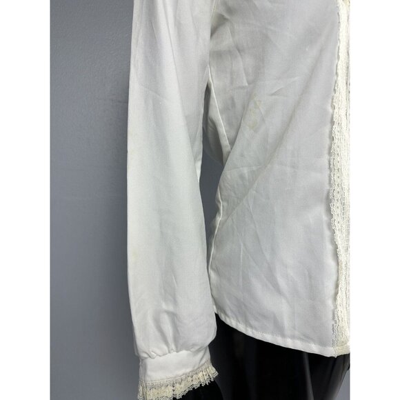 Vtg Lady Holiday Secretary Blouse w Lace Fitted Long Sleeves Ivory 36x24.5” - Picture 9 of 16